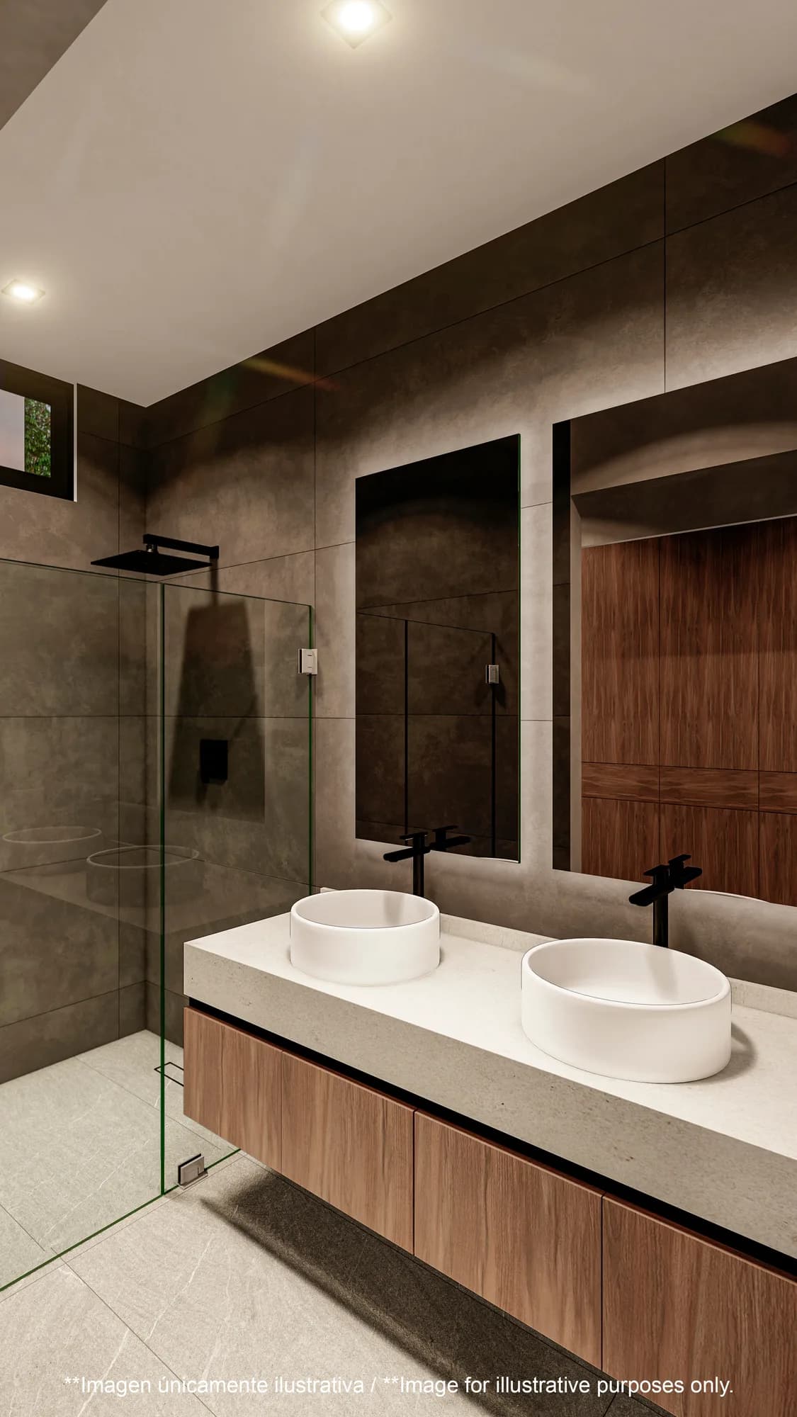 Baño con doble lavabo en una villa Amanai