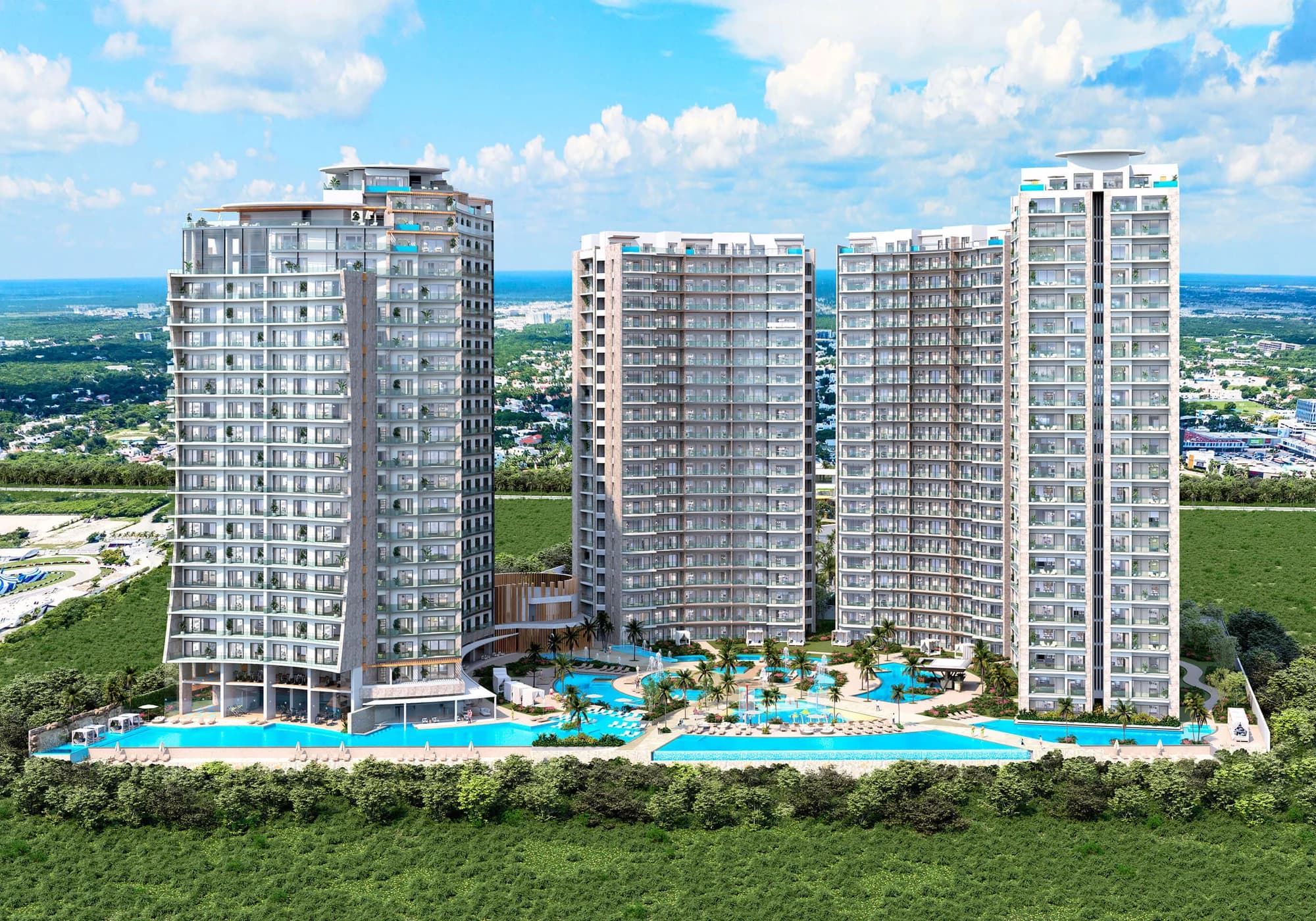 Render oficial del conjunto Aurora Towers en Cancún