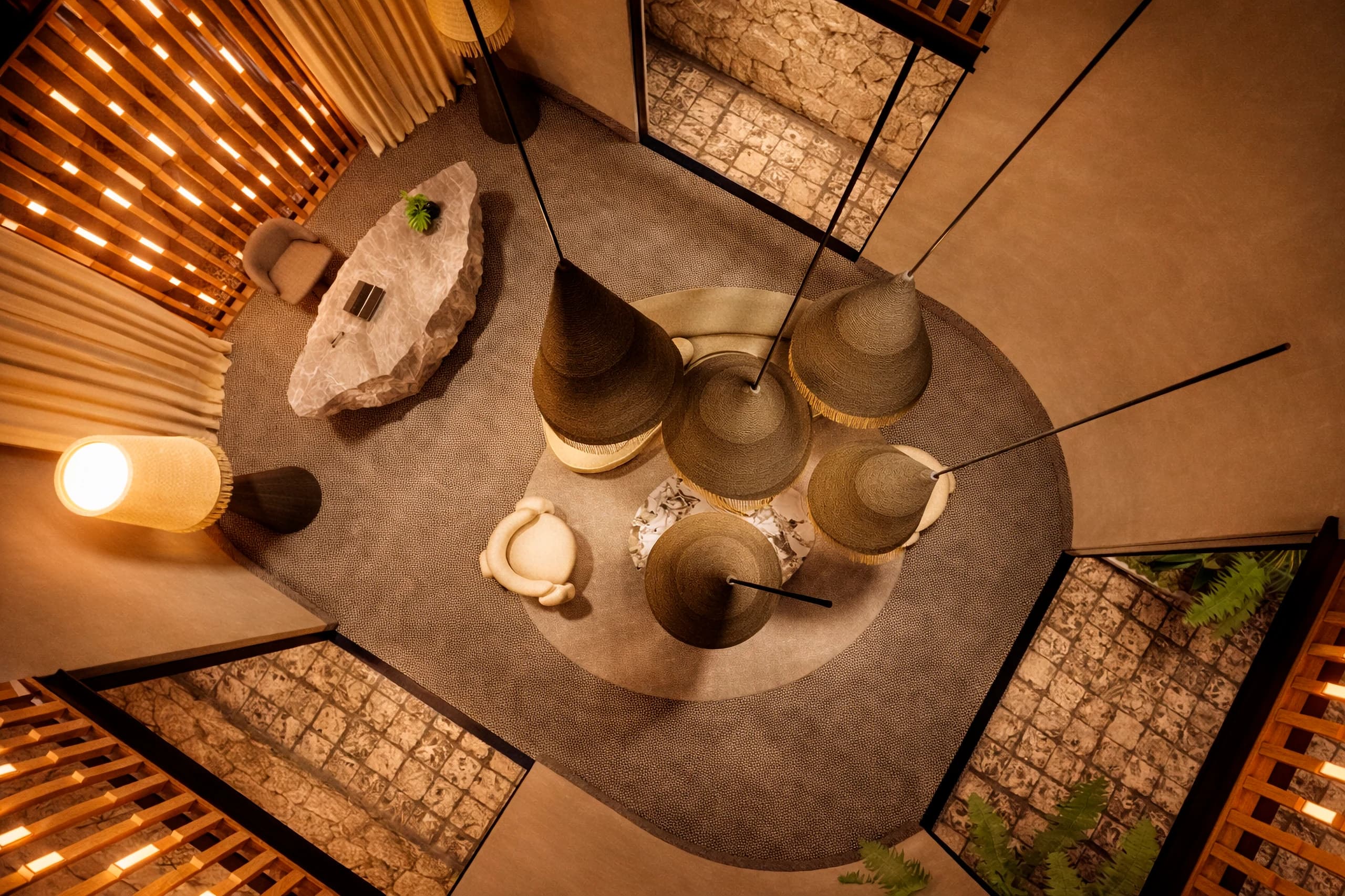 Render oficial de un lobby en Distrito Xcalacoco Beach