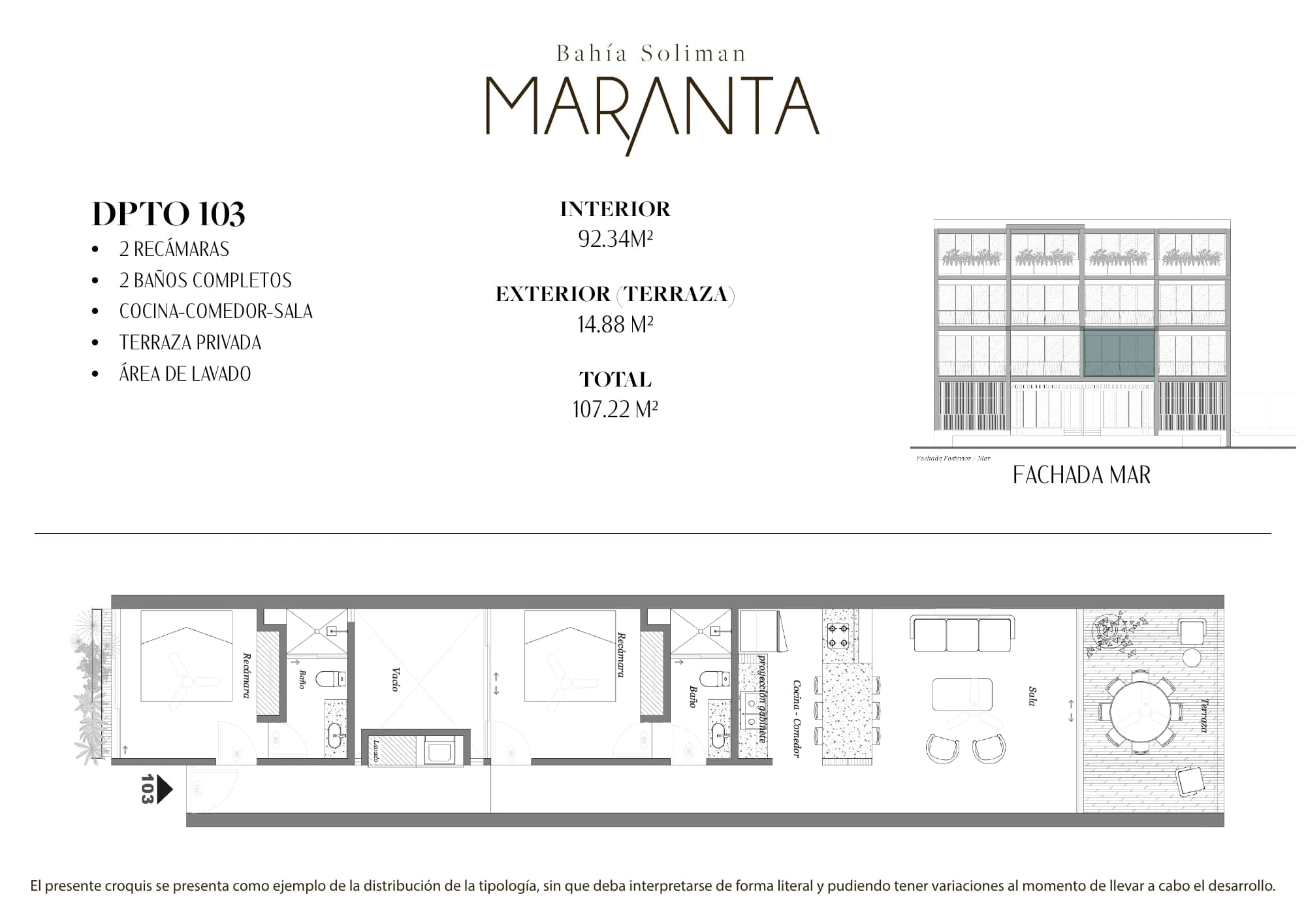 Plano oficial del departamento 103 de Maranta