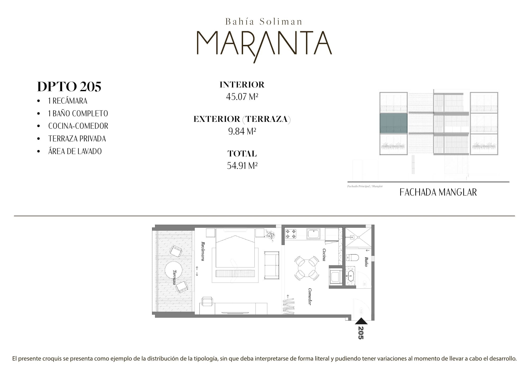 Plano oficial del departamento 205 de Maranta