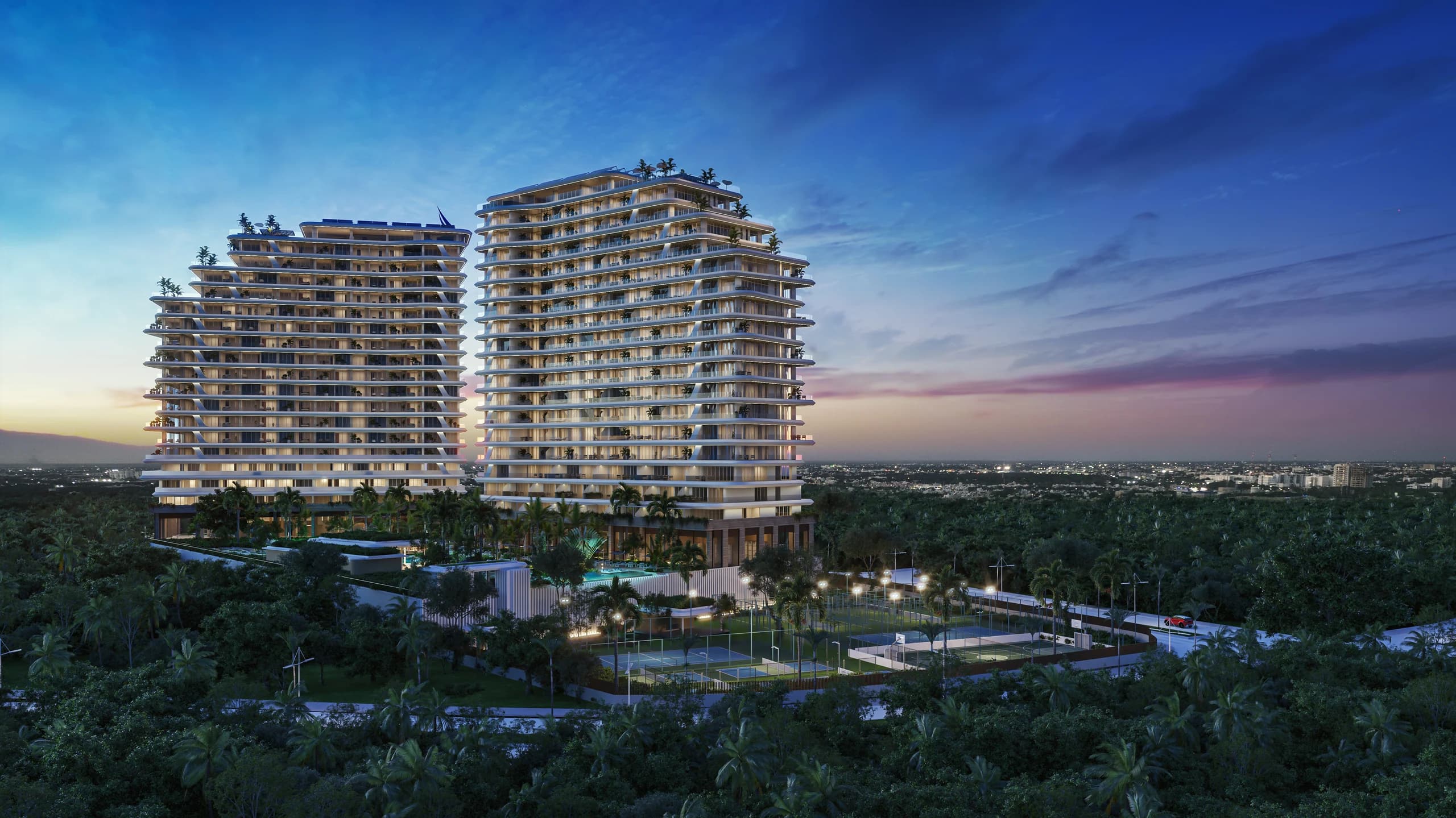 Render oficial de las torres de Náutica Residences en Cancún