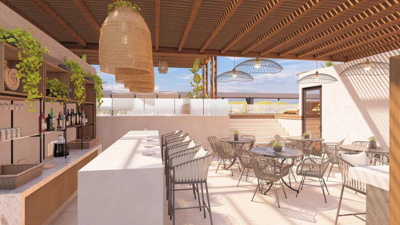 Render oficial del bar en el rooftop de Quinta Arena