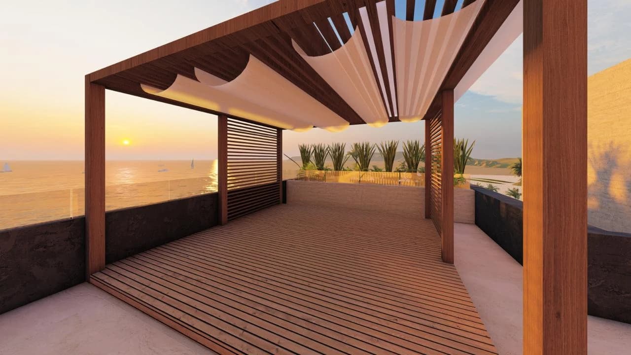 Render oficial de una terraza de Quinta Arena